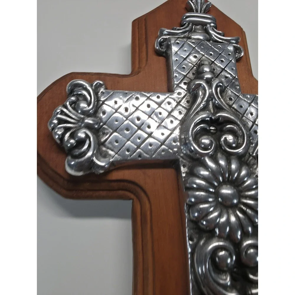 Beautiful Vintage Wood Cross With Silver Cross Overlay Wall Hanging, Stunning